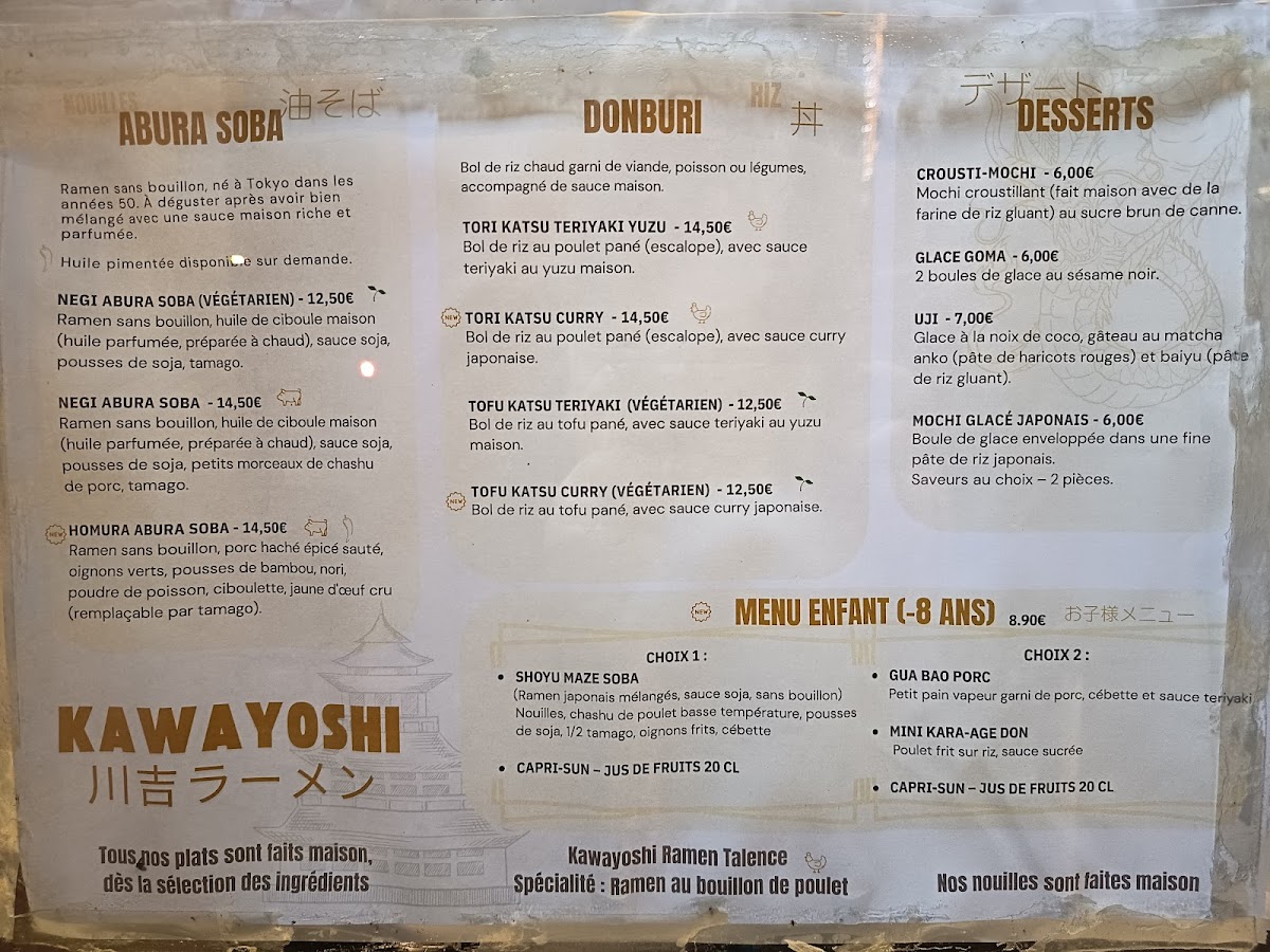 Menu Kawayoshi Ramen Talence – Spécialité : Ramen Au Bouillon De Poulet-1