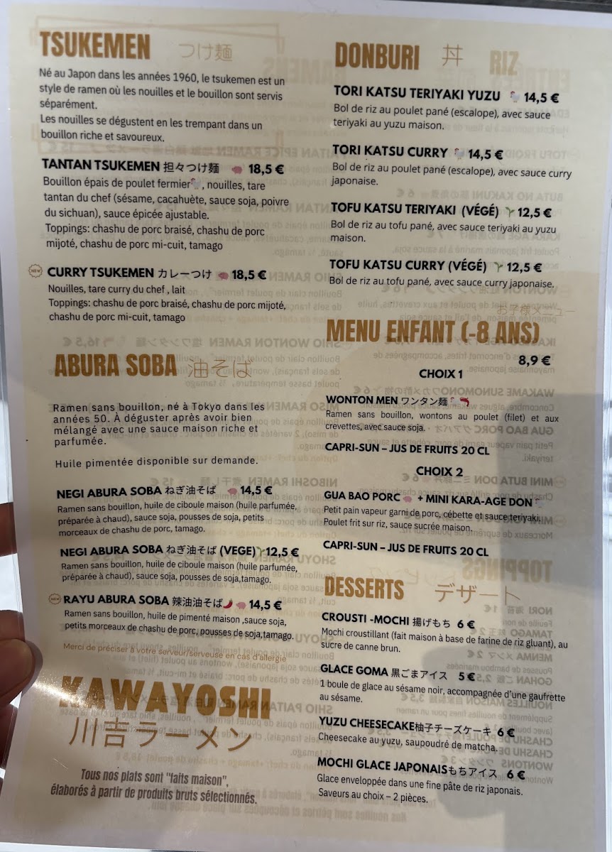 Menu Kawayoshi Ramen Talence – Spécialité : Ramen Au Bouillon De Poulet-3