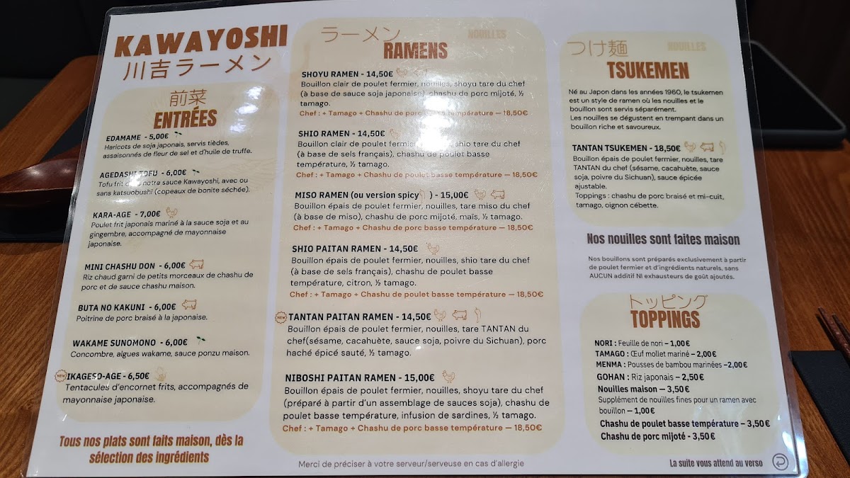 Menu Kawayoshi Ramen Talence – Spécialité : Ramen Au Bouillon De Poulet-6