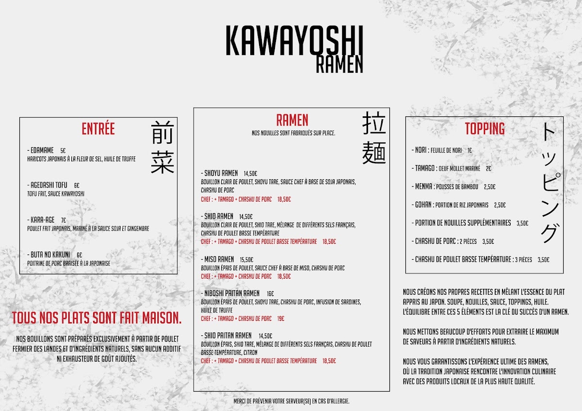 Menu Kawayoshi Ramen Talence – Spécialité : Ramen Au Bouillon De Poulet-7