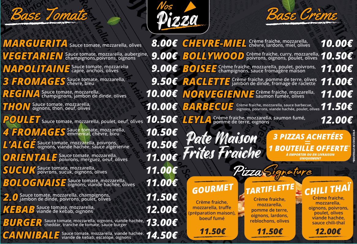 Menu Kebab, Pizza, Burger, Tacos, Café De La Mairie Anse-1