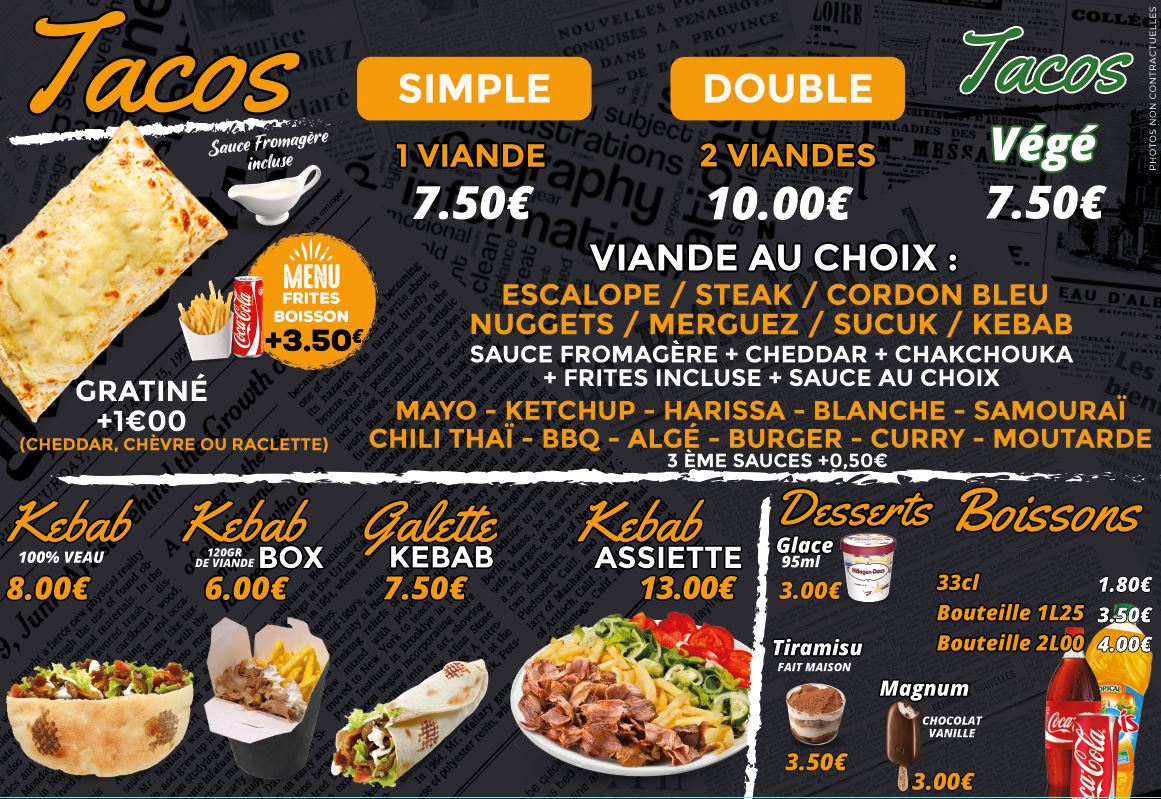 Menu Kebab, Pizza, Burger, Tacos, Café De La Mairie Anse-3