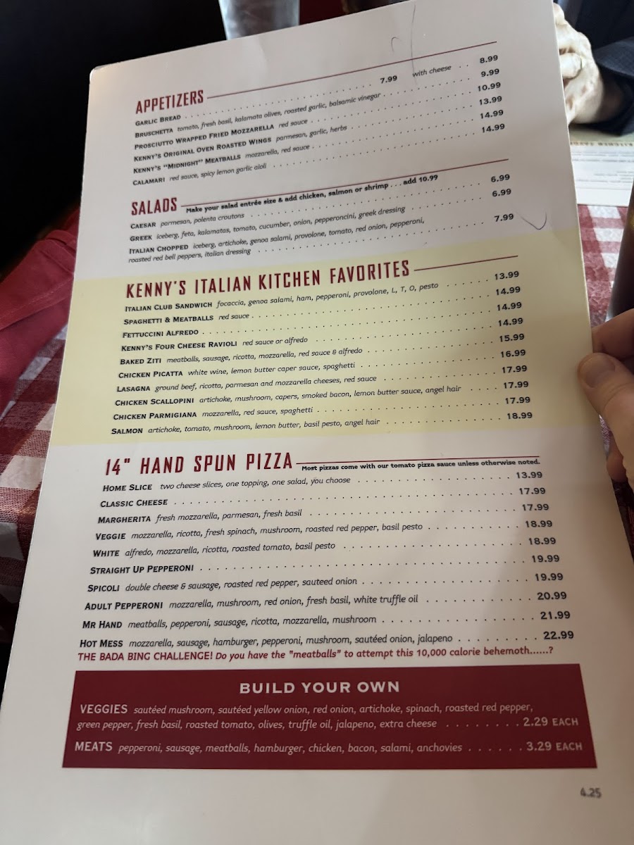 Menu Kenny's East Coast Pizza & Great Italian Food-1