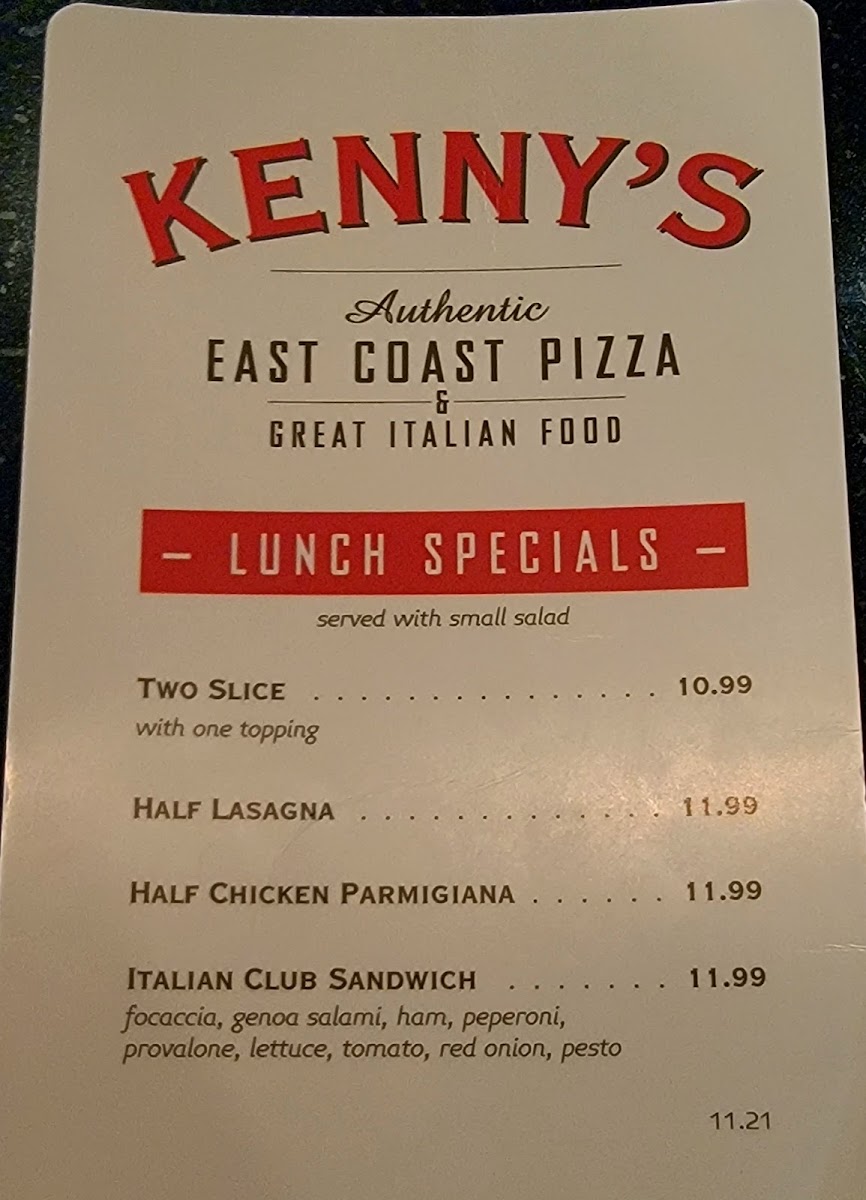 Menu Kenny's East Coast Pizza & Great Italian Food-10