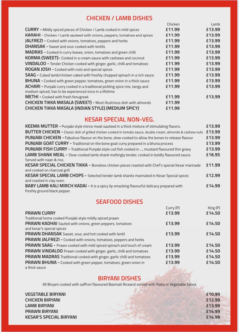 Menu Kesar Punjabi Restaurant - Charlton-1