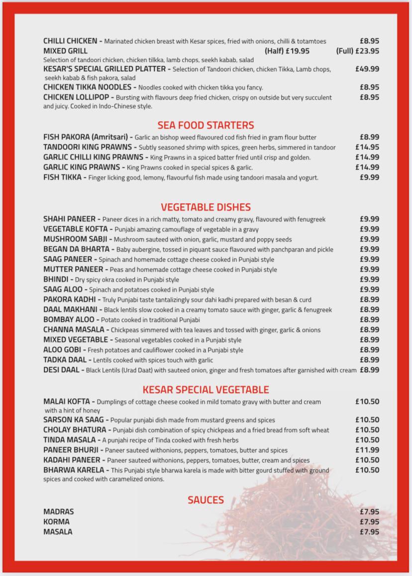 Menu Kesar Punjabi Restaurant - Charlton-3