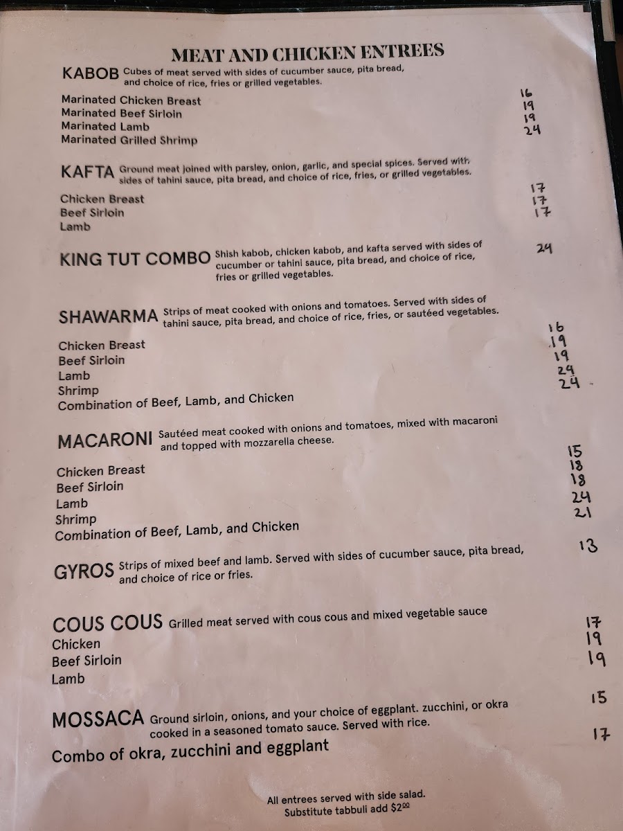 Menu King Tut Restaurant-1