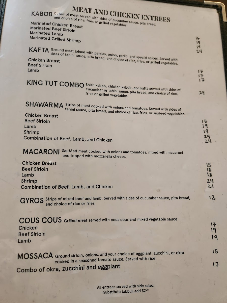 Menu King Tut Restaurant-4