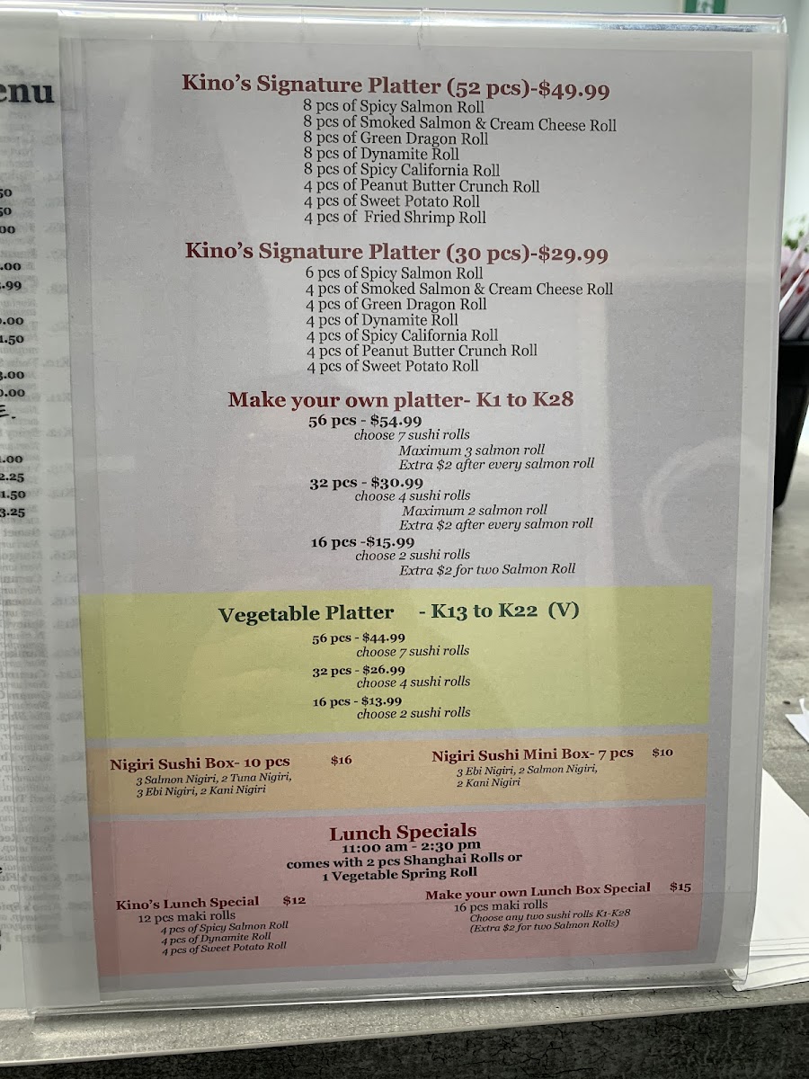 Menu Kino’S Sushi And Asian Cuisines-1