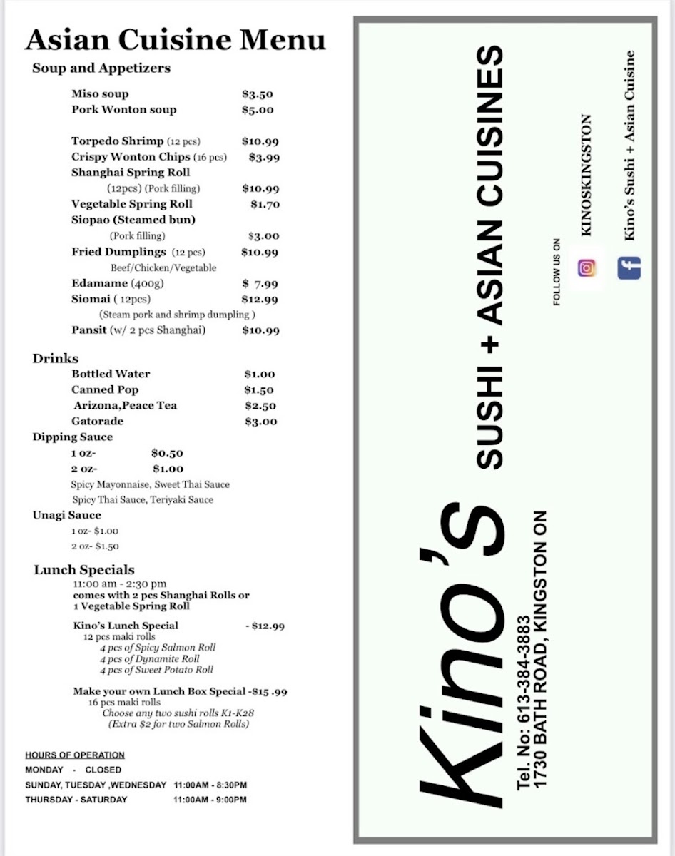 Menu Kino’S Sushi And Asian Cuisines-2