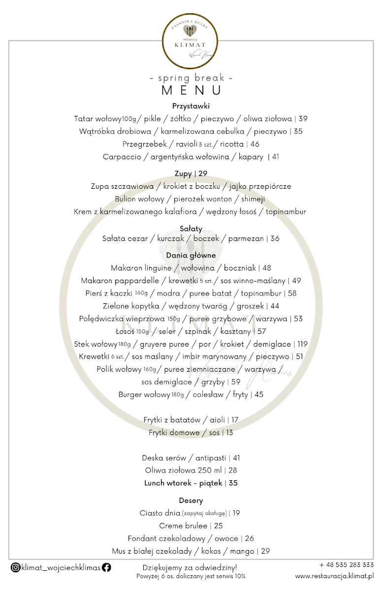 Menu Klimat Restauracja Wojciech Klimas-2