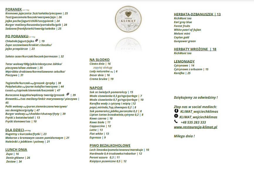 Menu Klimat Restauracja Wojciech Klimas-3