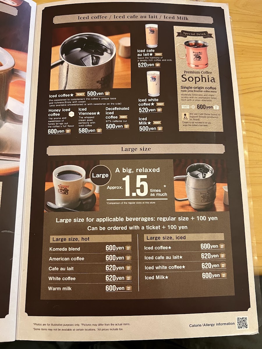 Menu Komeda's Coffee Okinawa Chatan Route 58-3