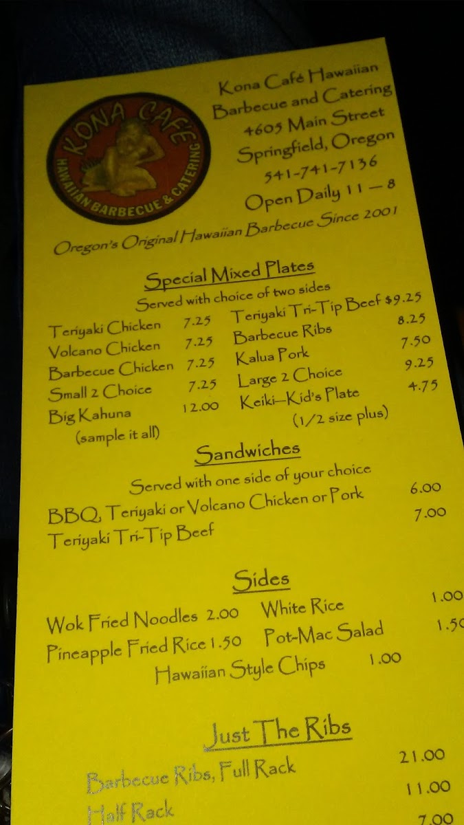 Menu Kona Cafe Hawaiian Barbeque And Catering-8