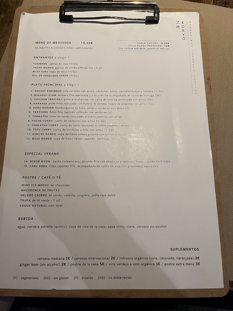 Menu Koryo-7