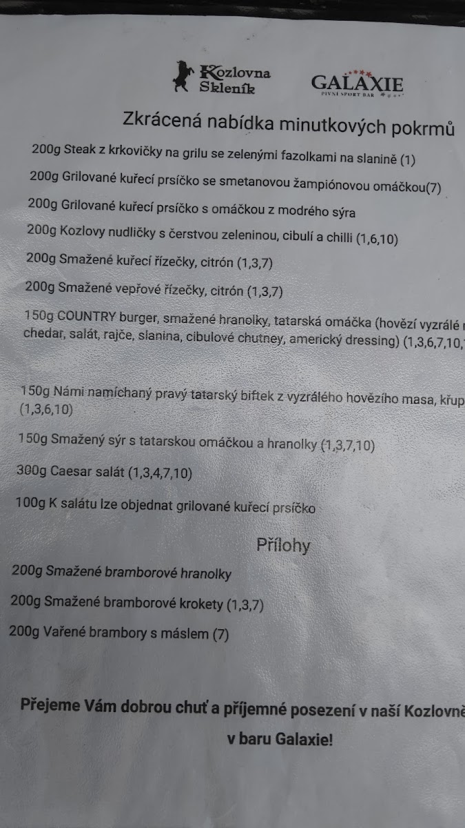 Menu Kozlovna Skleník-2