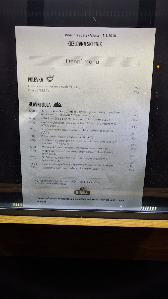 Menu Kozlovna Skleník-3