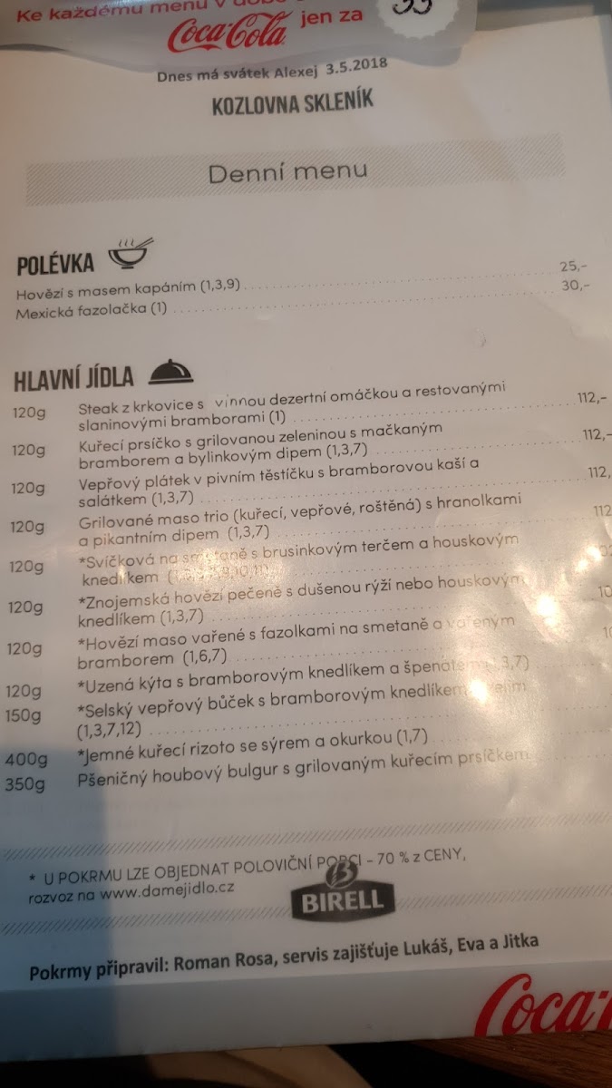 Menu Kozlovna Skleník-4