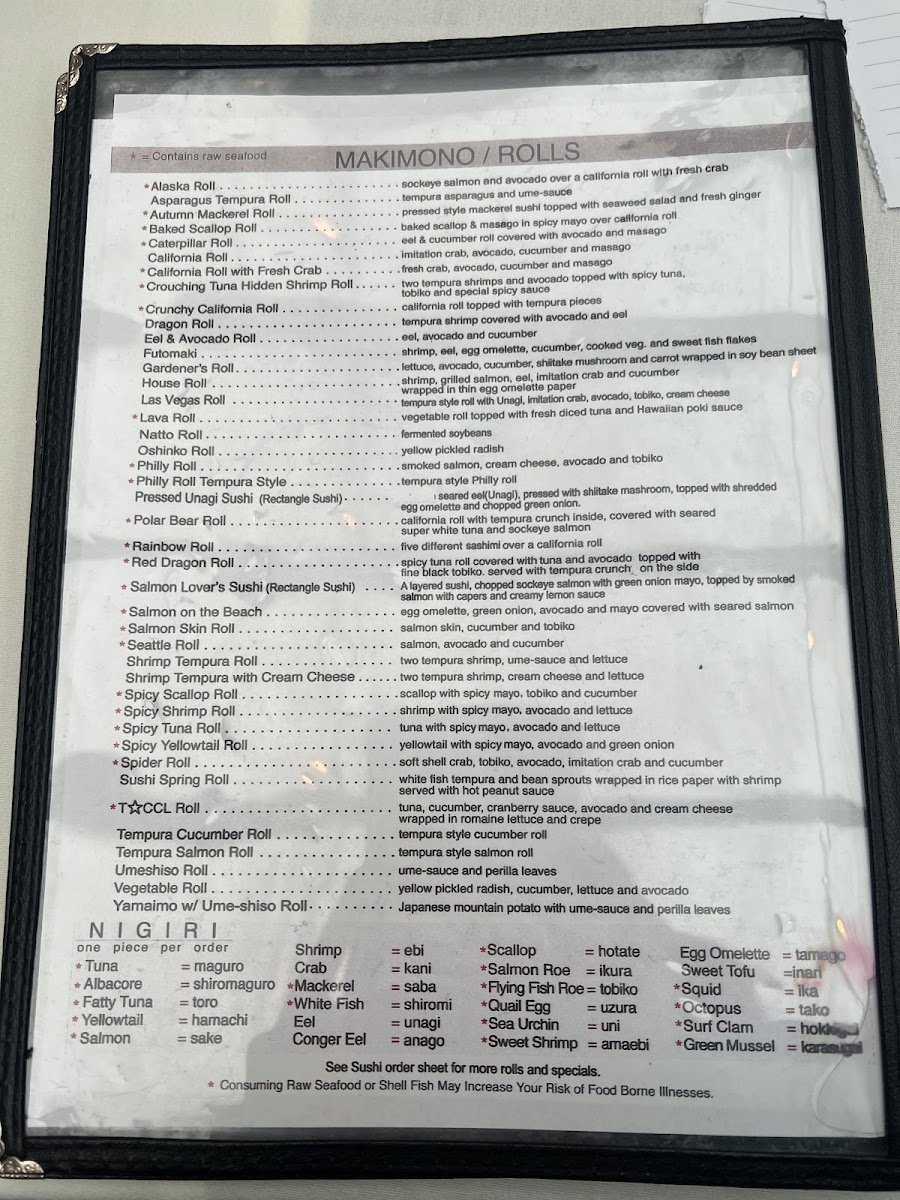 Menu Kozue-1