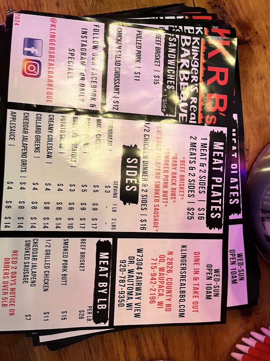 Menu Krb's Klingers Real Barbeque -Waupaca-4