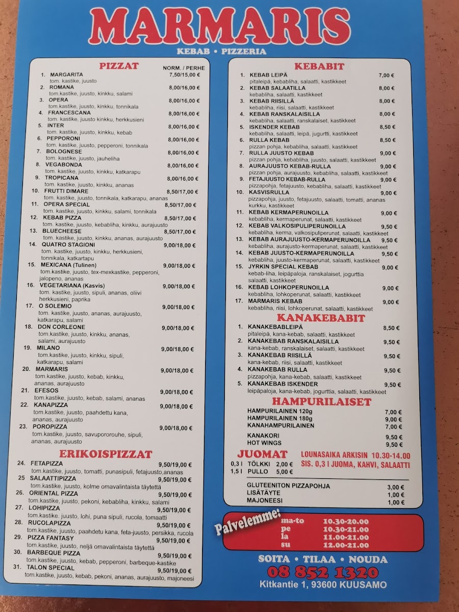 Menu Kuusamon Marmaris Pizzeria-1