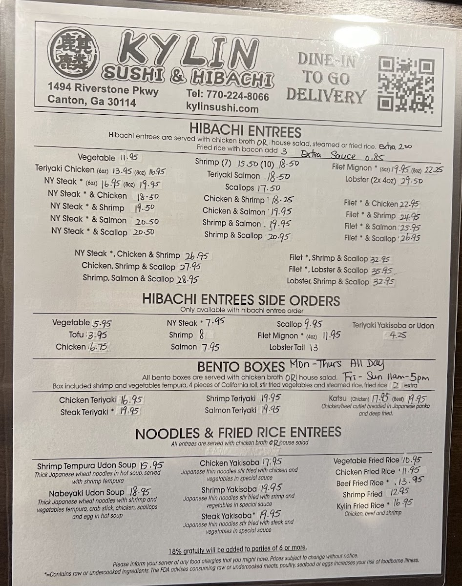 Menu Kylin Sushi & Hibachi-1
