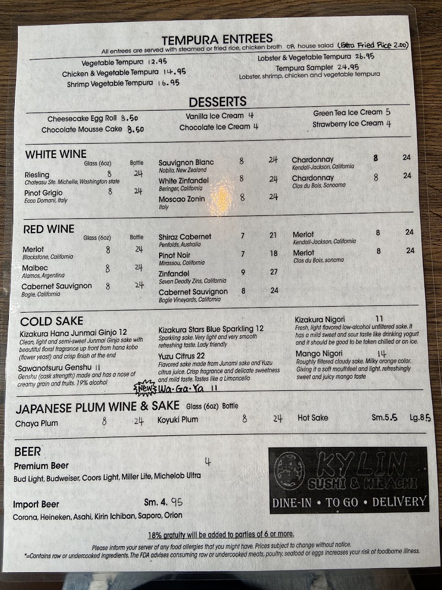 Menu Kylin Sushi & Hibachi-9