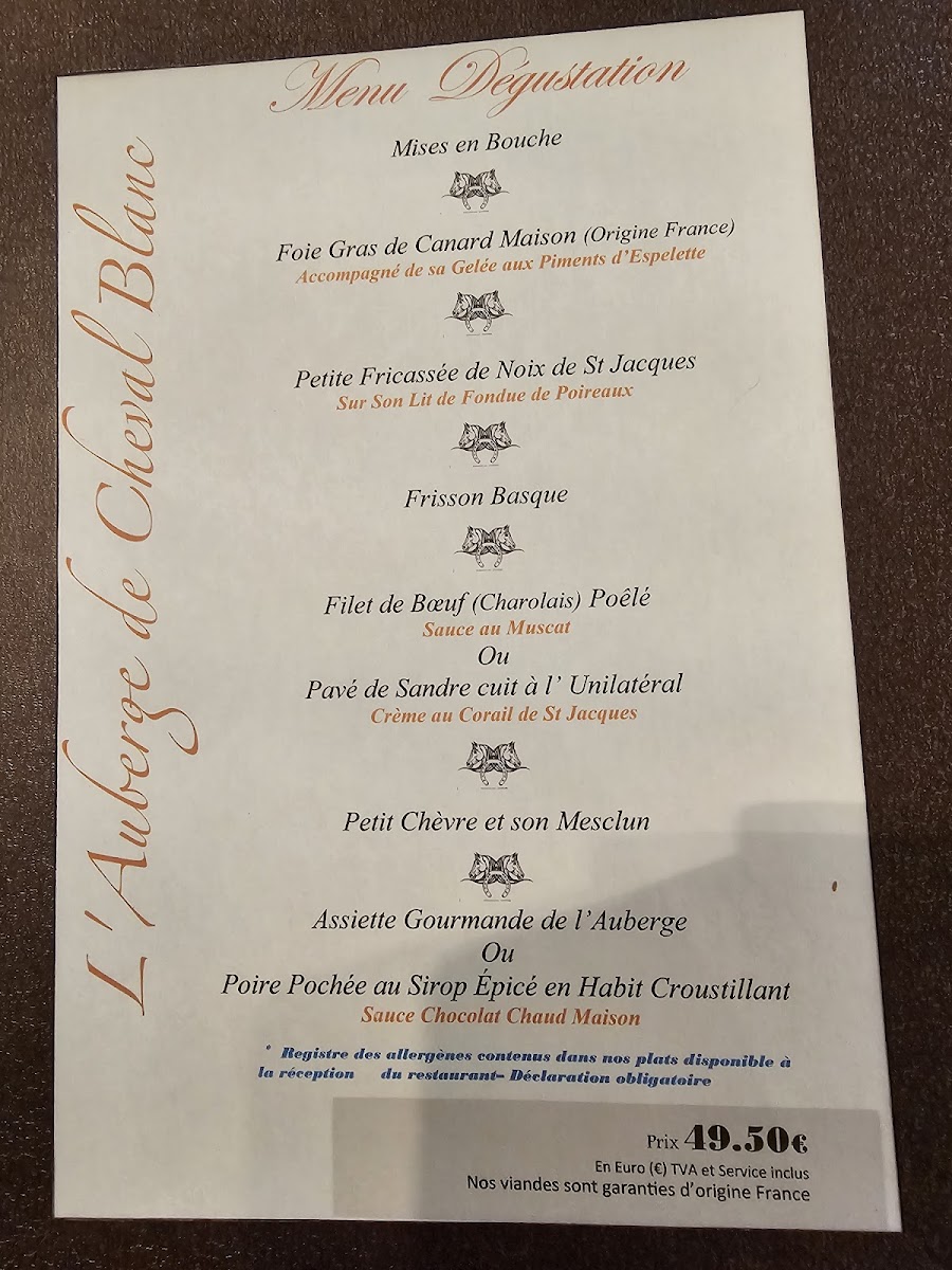 Menu L' Auberge De Cheval Blanc-1