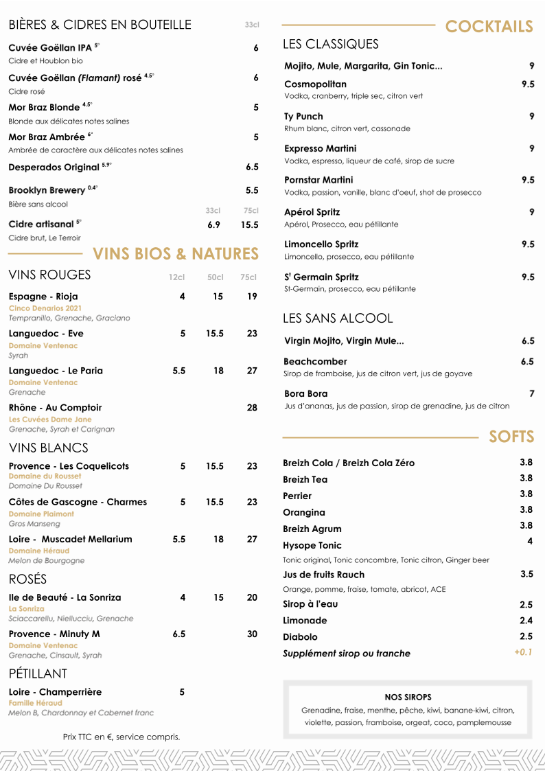 Menu La Baleine Bar - Restaurant - Event-1