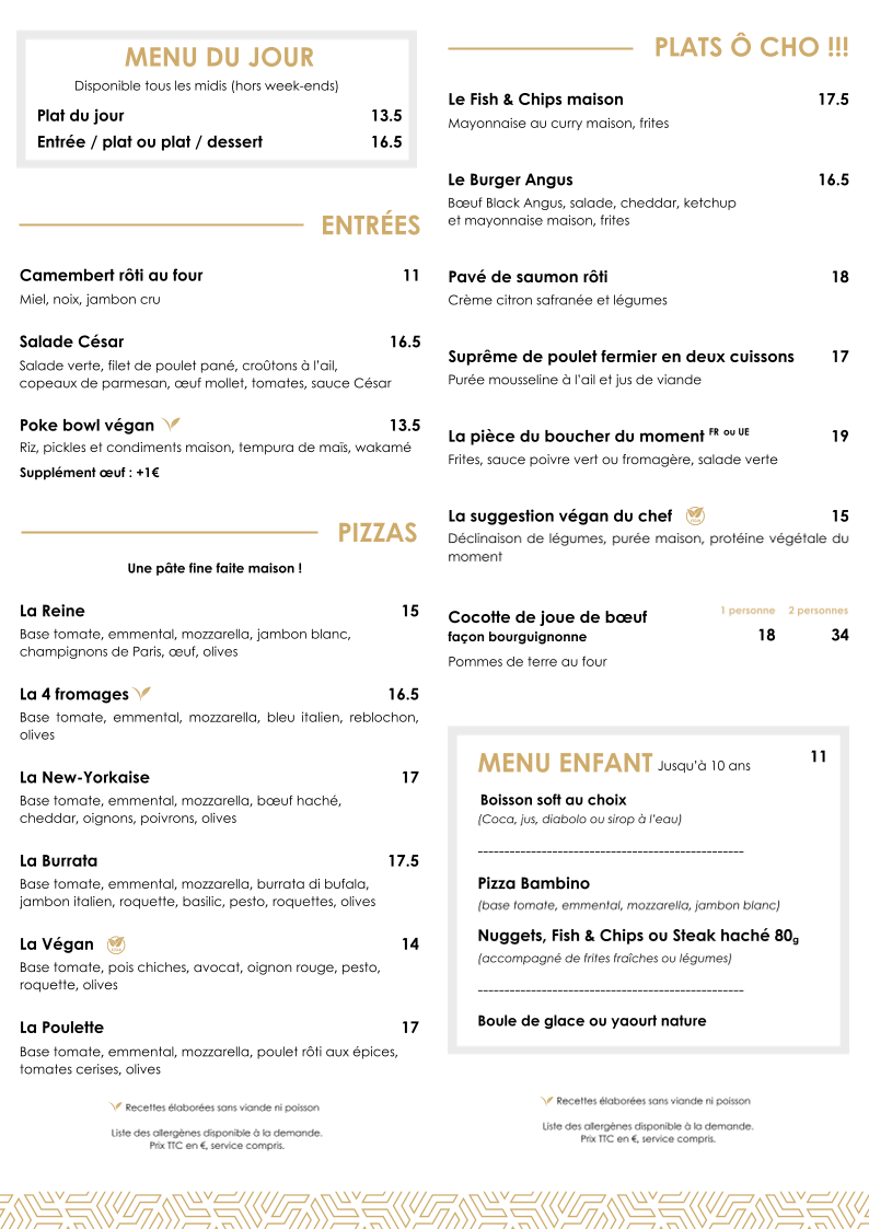 Menu La Baleine Bar - Restaurant - Event-2