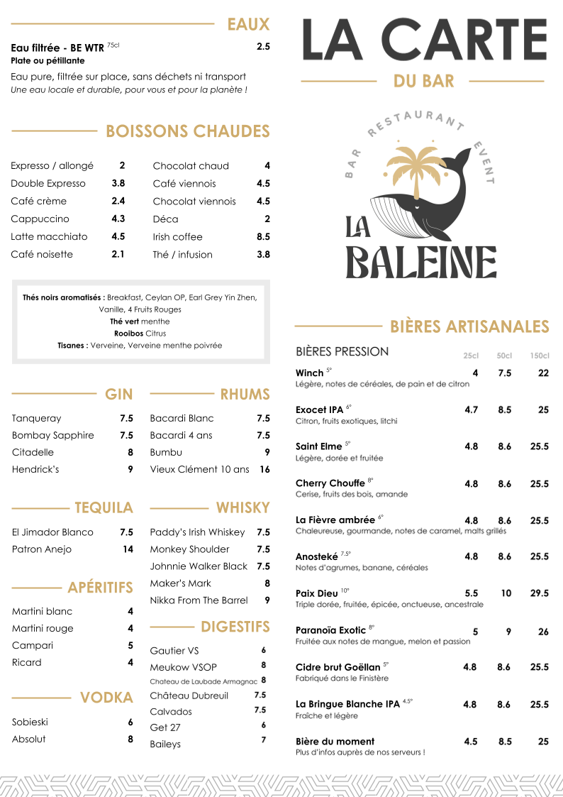 Menu La Baleine Bar - Restaurant - Event-3