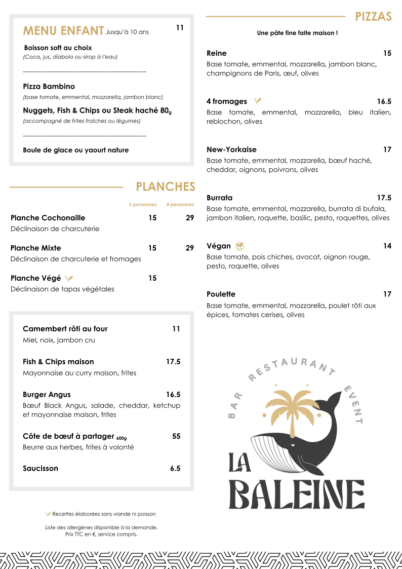 Menu La Baleine Bar - Restaurant - Event-4