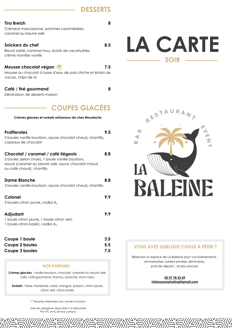Menu La Baleine Bar - Restaurant - Event-5