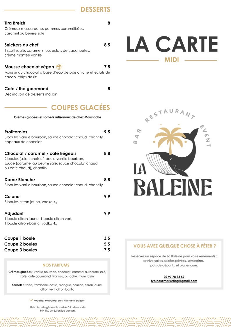 Menu La Baleine Bar - Restaurant - Event-6