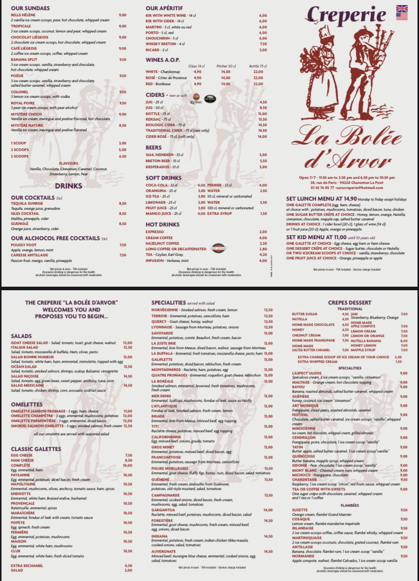 Menu La Bolée D'arvor-1