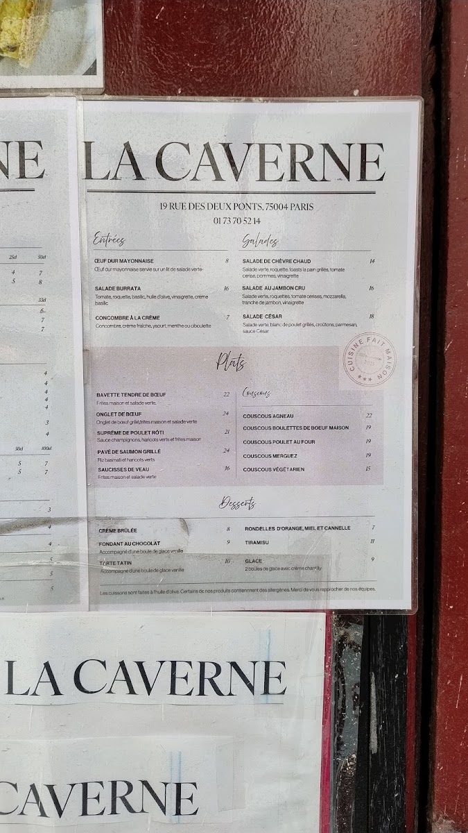 Menu La Caverne Du Couscous-2
