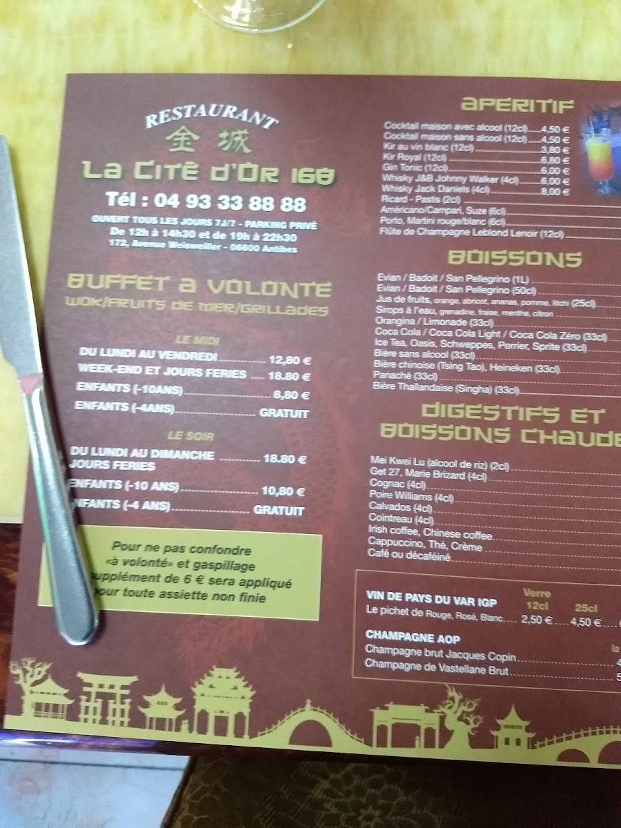 Menu La Cité D'or 168-8