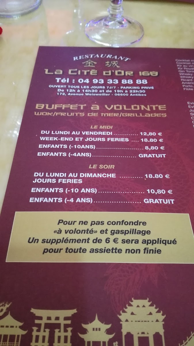 Menu La Cité D'or 168-9