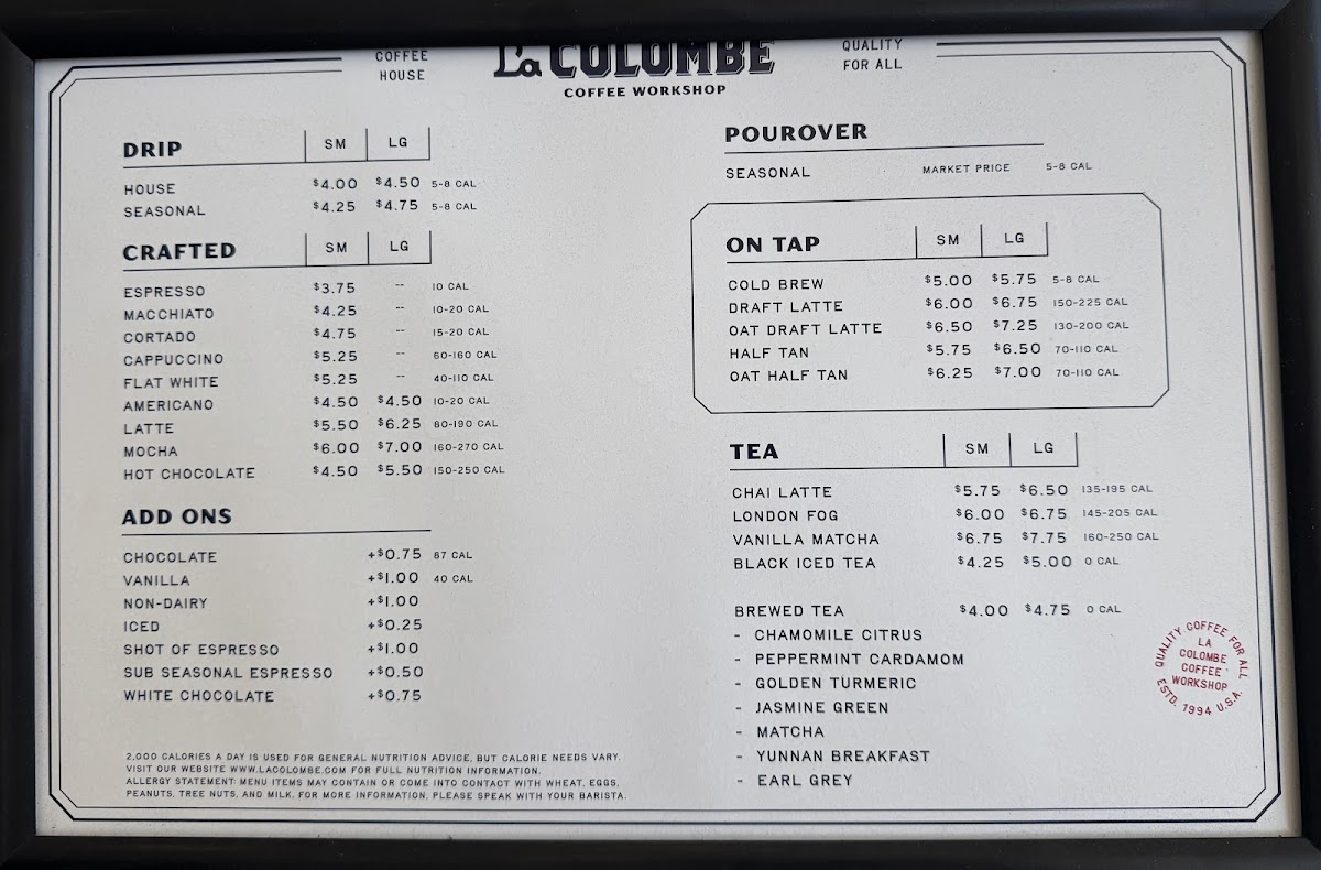Menu La Colombe Coffee-1