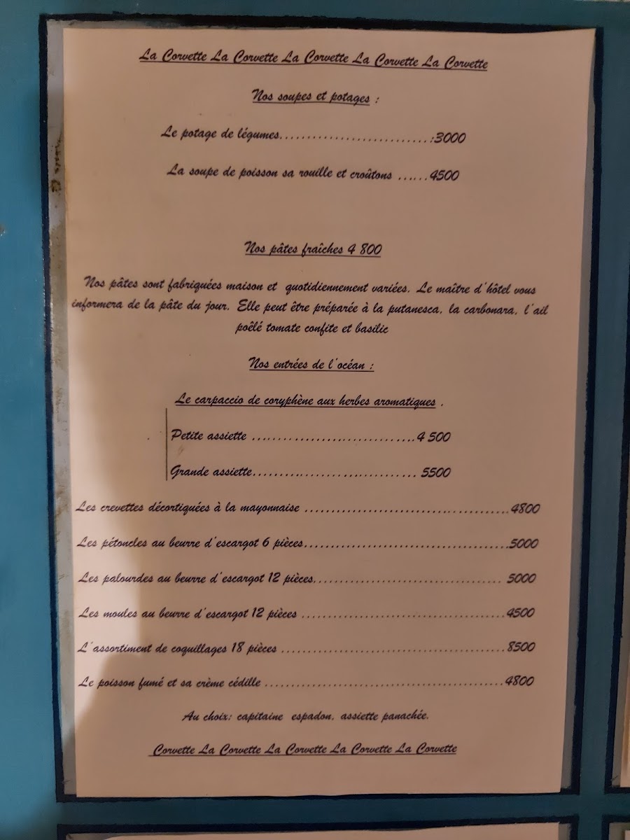 Menu La Corvette, Hann Bel Air-1