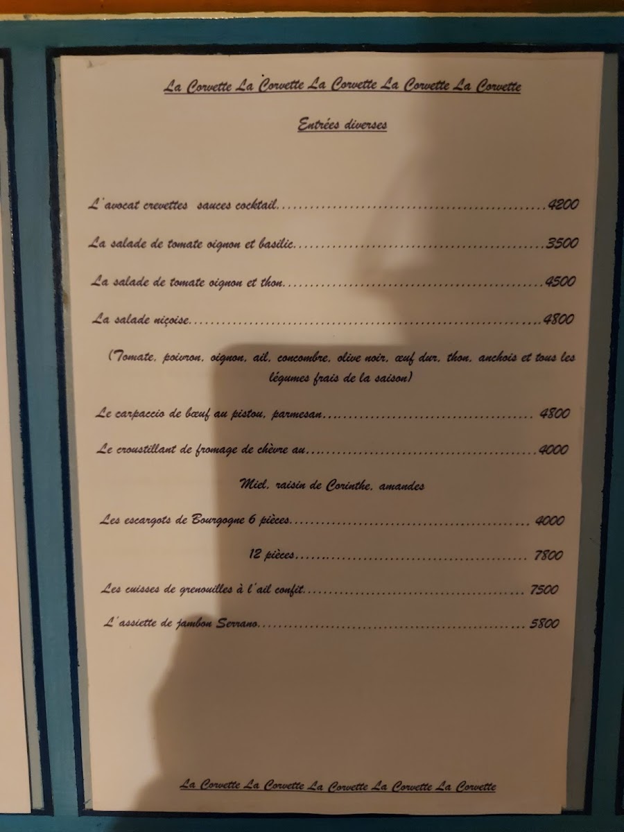 Menu La Corvette, Hann Bel Air-4