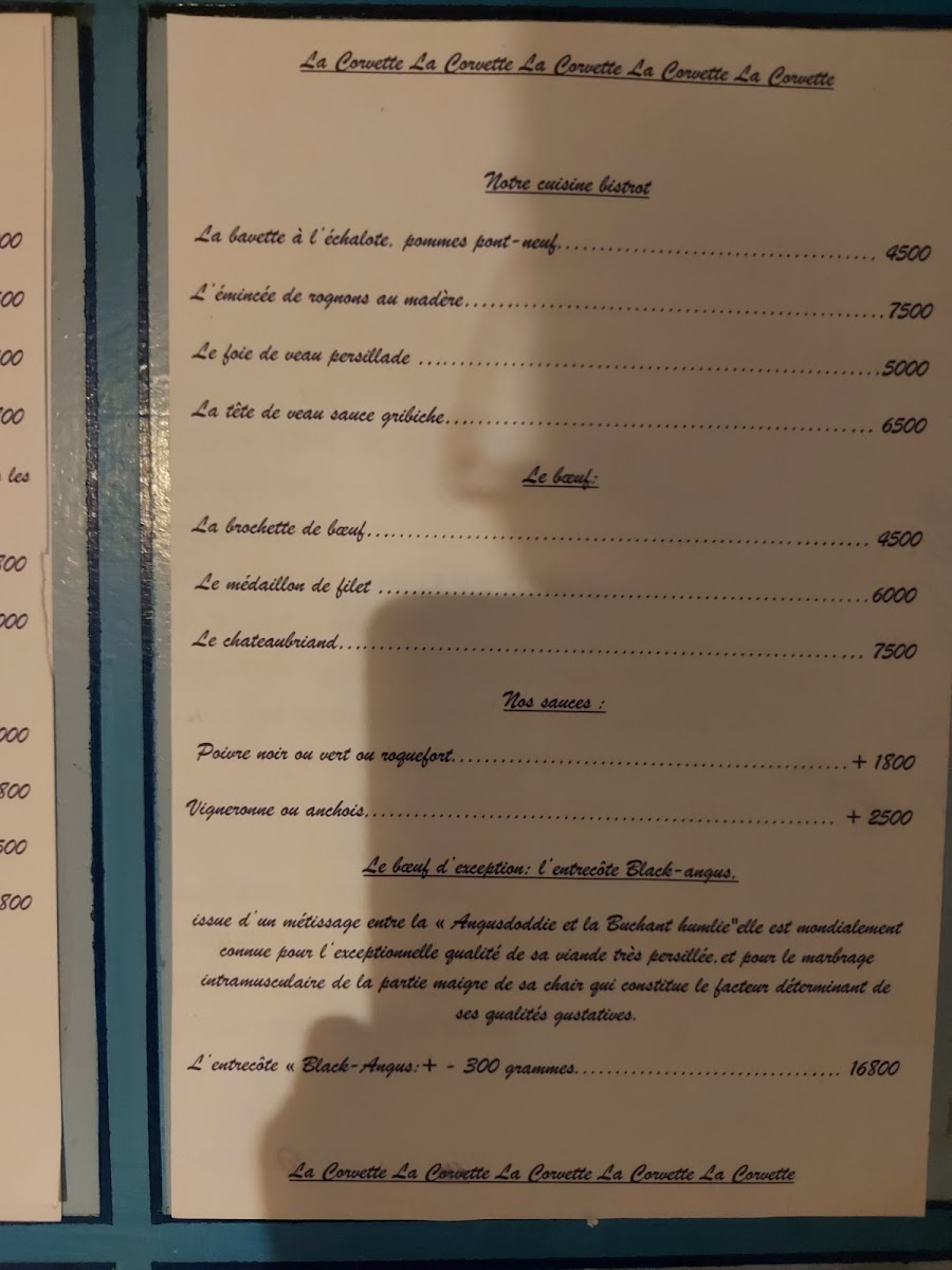 Menu La Corvette, Hann Bel Air-5