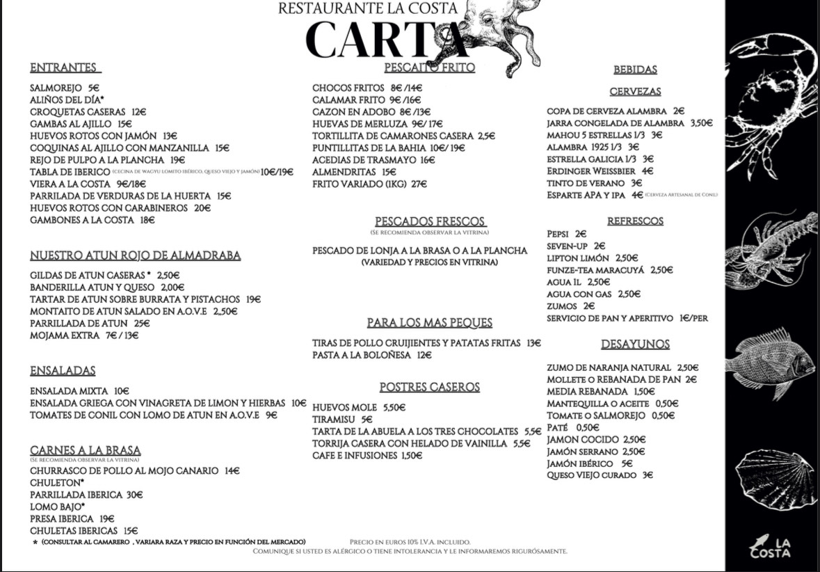 Menu La Costa | Restaurante | Conil-1