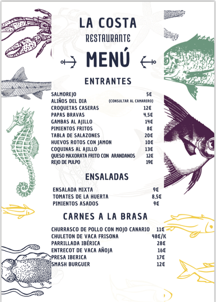 Menu La Costa | Restaurante | Conil-8