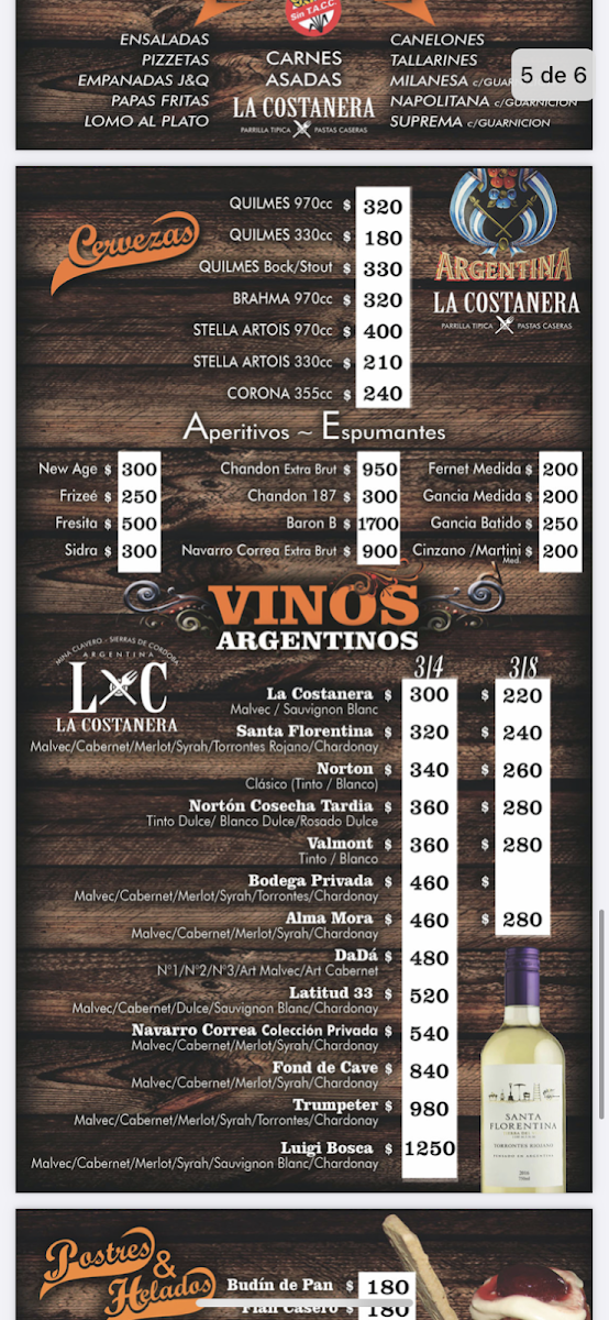 Menu La Costanera Parrilla & Pastas-2