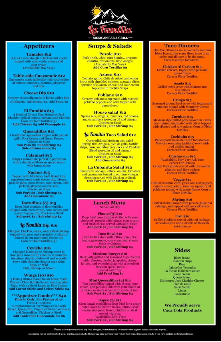 Menu La Familia Mexican Bar And Grill-1