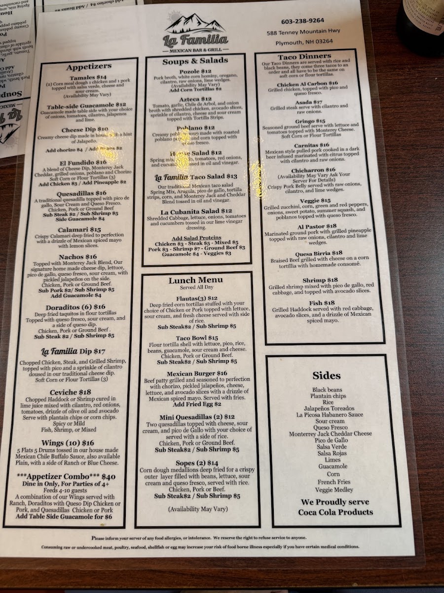 Menu La Familia Mexican Bar And Grill-2