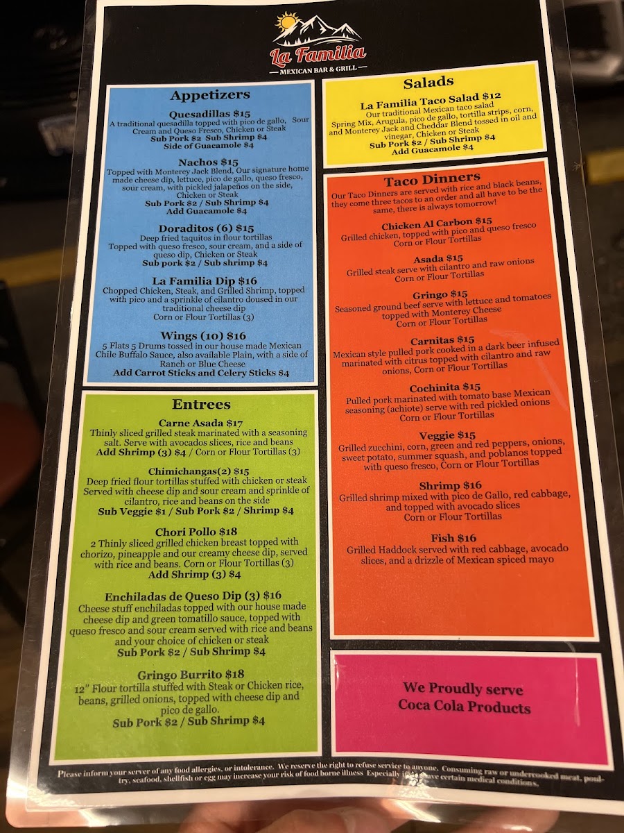 Menu La Familia Mexican Bar And Grill-4