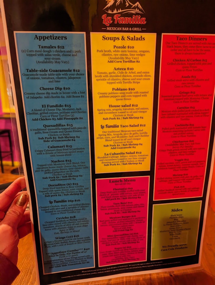 Menu La Familia Mexican Bar And Grill-5