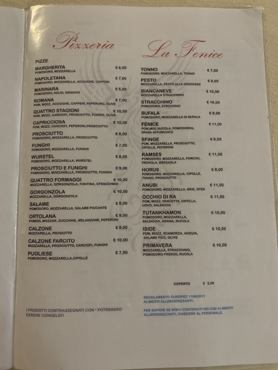 Menu La Fenice Pizzeria Ristorante-1